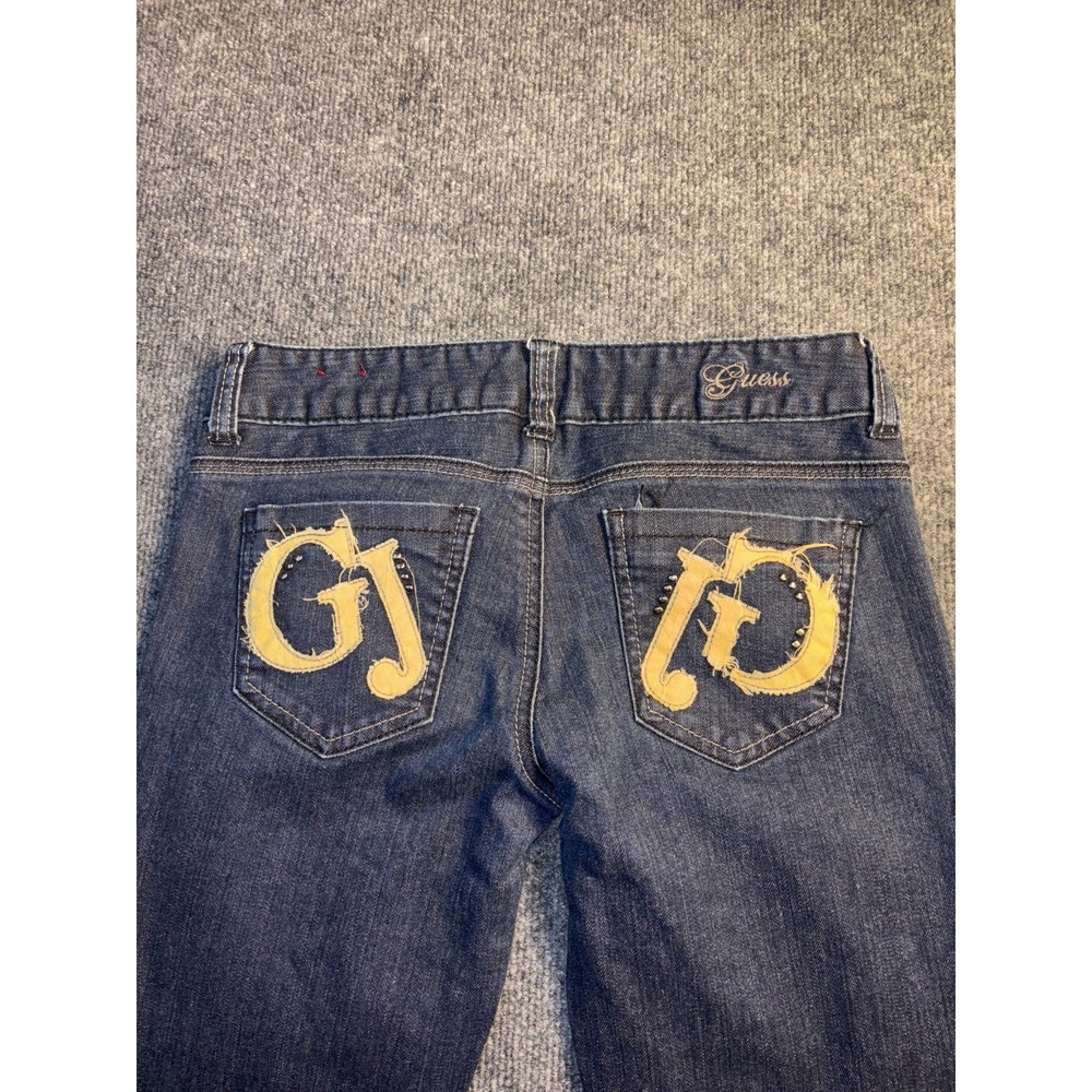 GUESS Jeans Womens 27 Blue Denim Studded Low Rise Bootcut Leg Dark Wash Stretch - Picture 12 of 14